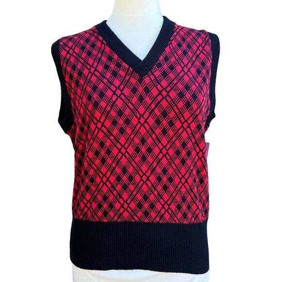 Vintage McGregor Mens MCM 60's 70's Red Black Plaid Knit Sweater Vest Medium - Picture 1 of 5